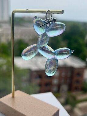 Iridescent Blue Balloon Dog Drop Earrings